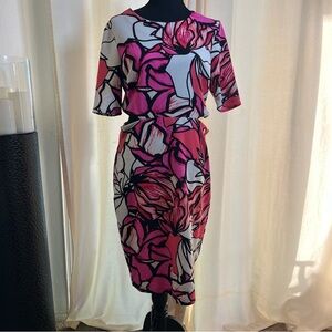 Bisou Bisou Pink Floral Dress With Cut Out Waist Women's Sz 14